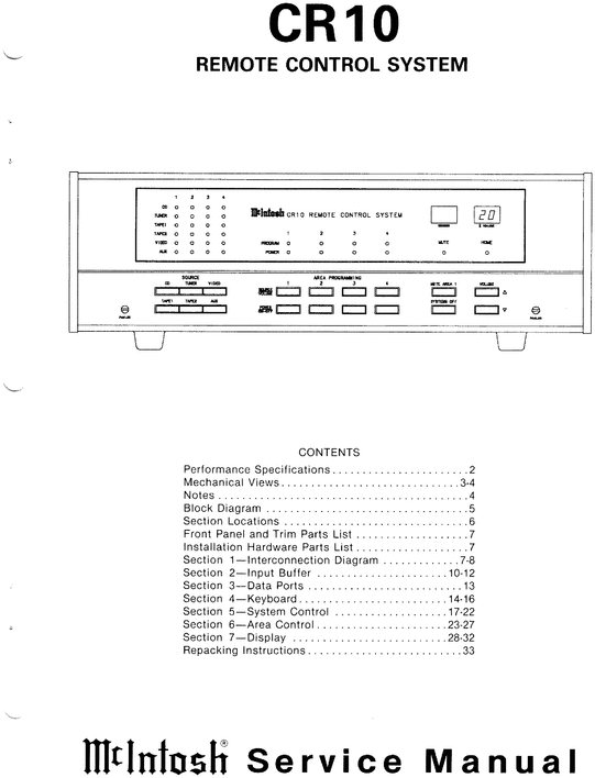 Product picture McIntosh CR-10 , Original Service Manual