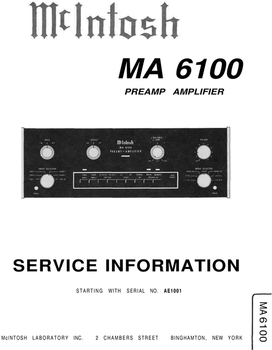 Product picture McIntosh MA-6100 , Original Service manual