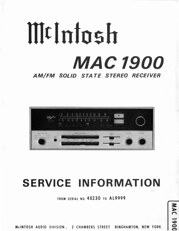 Product picture McIntosh MAC-1900 , Original Service Manual