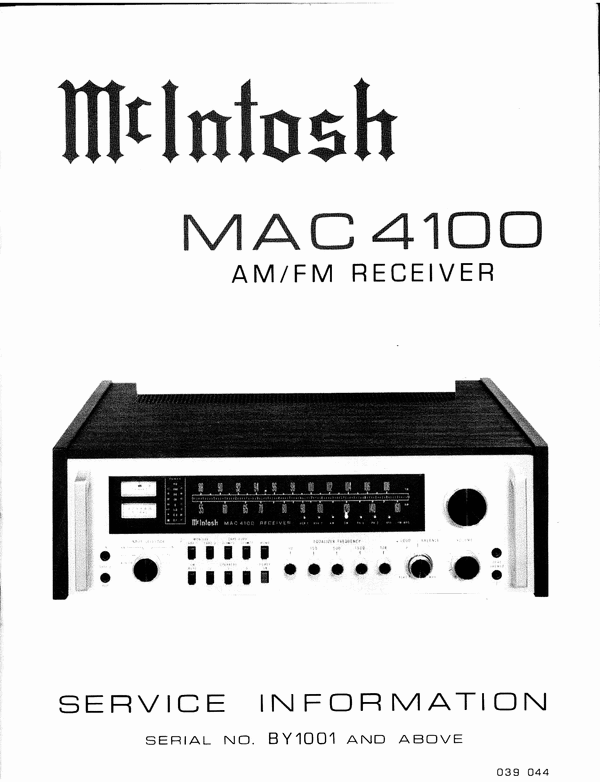 Product picture McIntosh MAC-4100 , Original Service Manual