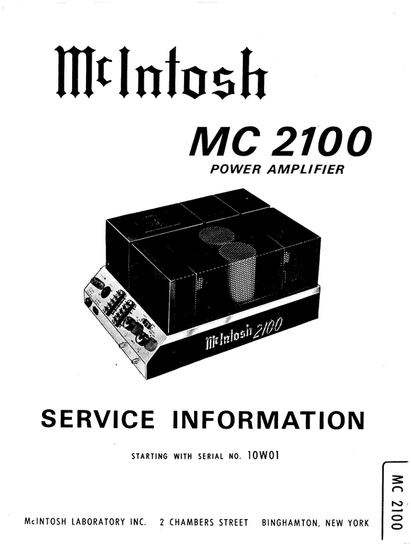 Product picture McIntosh MC-2100 , Original Service Manual