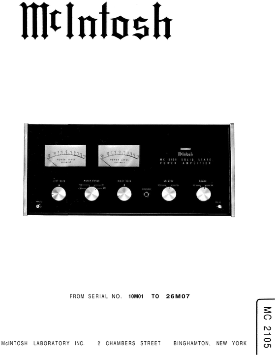 Product picture McIntosh MC-2105 , Original Service Manual