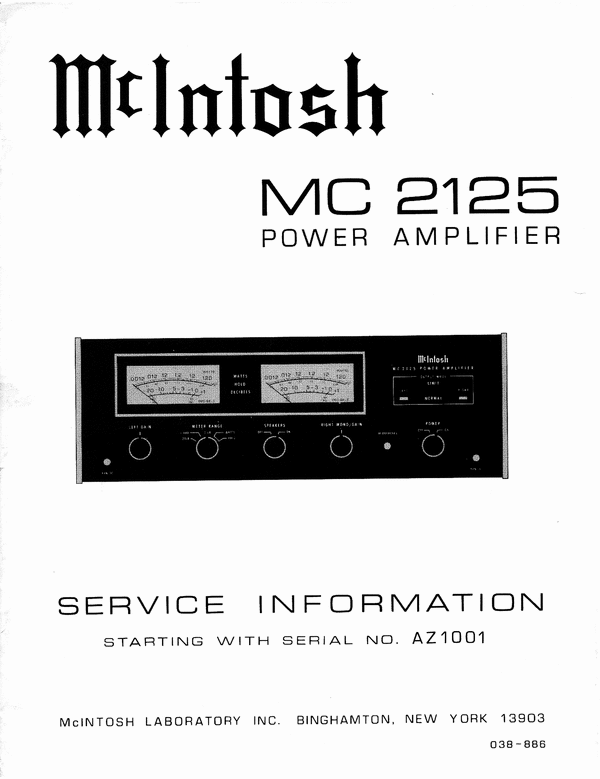 Product picture McIntosh MC-2125 , Original Service Manual