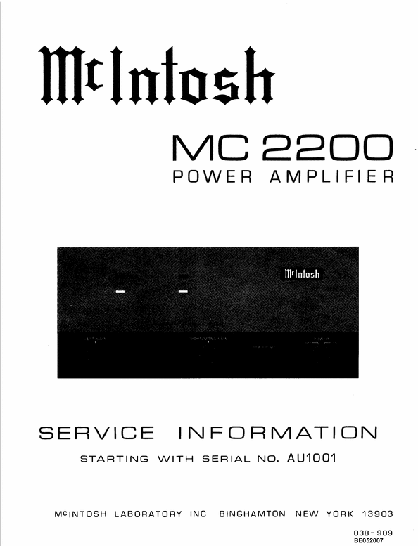 Product picture McIntosh MC-2200 , Original Service Manual