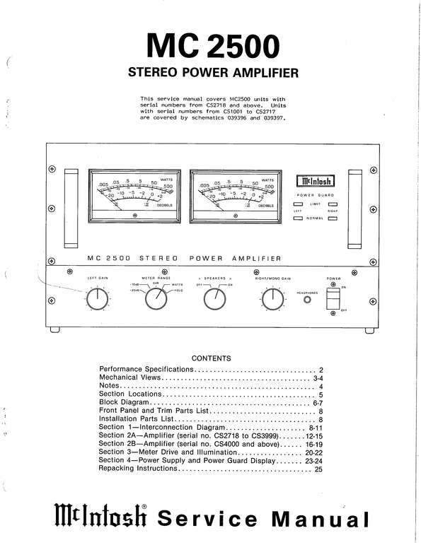 Product picture McIntosh MC-2500 , Original Service Manual