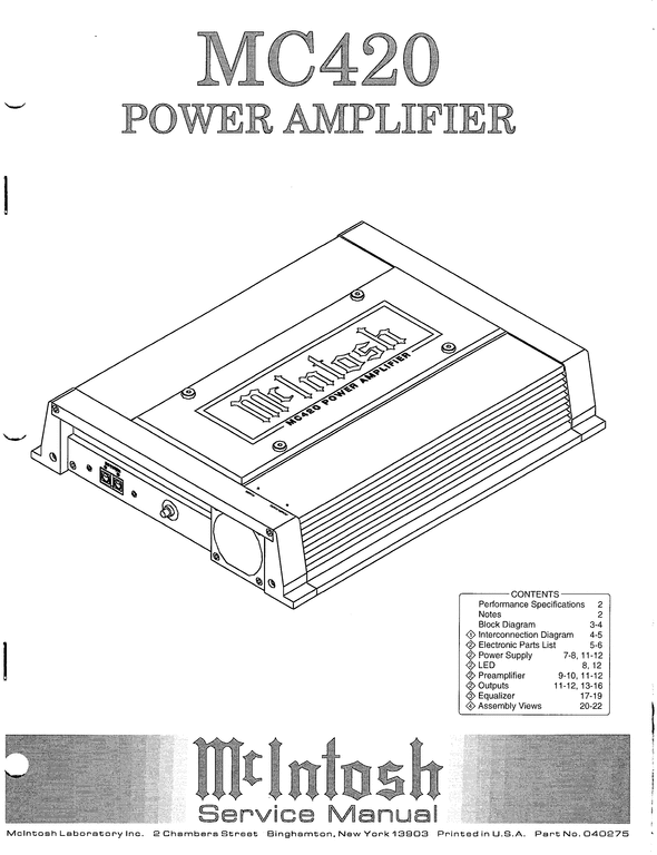 Product picture McIntosh MC-420 Car Amplifier , Original Service Manual