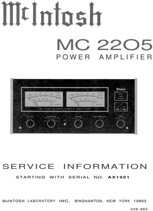 Product picture McIntosh MC-2205 , Original Service Manual
