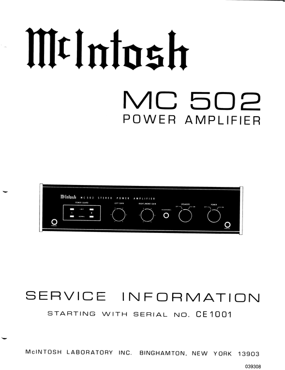 Product picture McIntosh MC-502 , Original Service Manual
