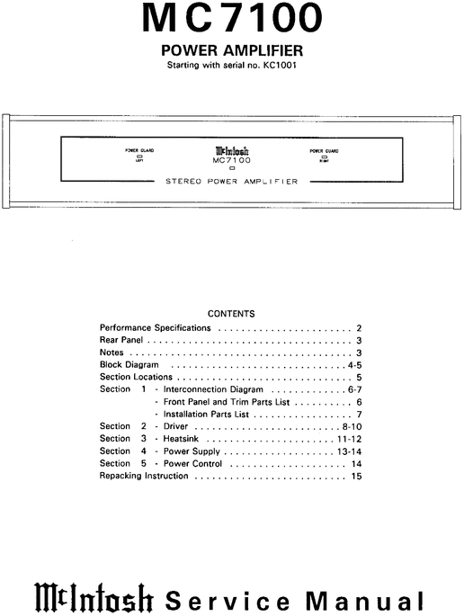 Product picture McIntosh McIntosh MC-7100 , Origin , Original Service Manual