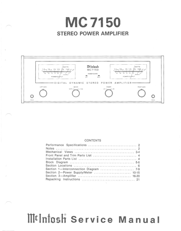 Product picture McIntosh MC-7150 , Original Service Manual