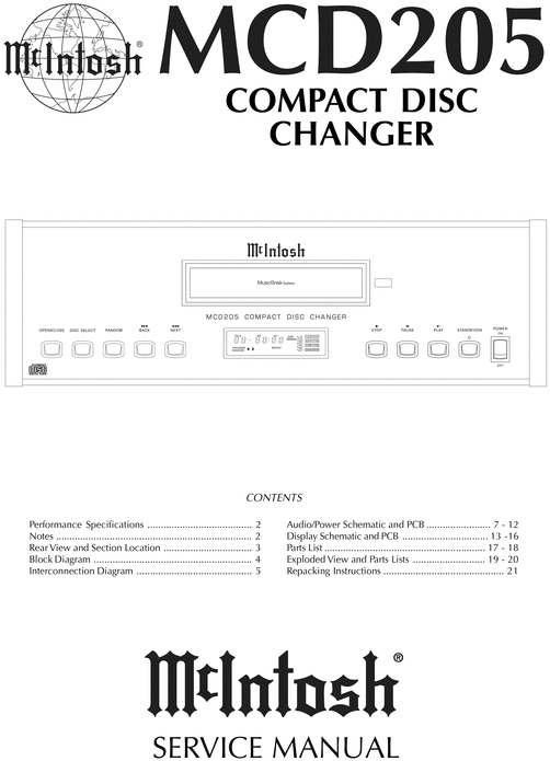 Product picture McIntosh MCD-205 , Original Service Manual