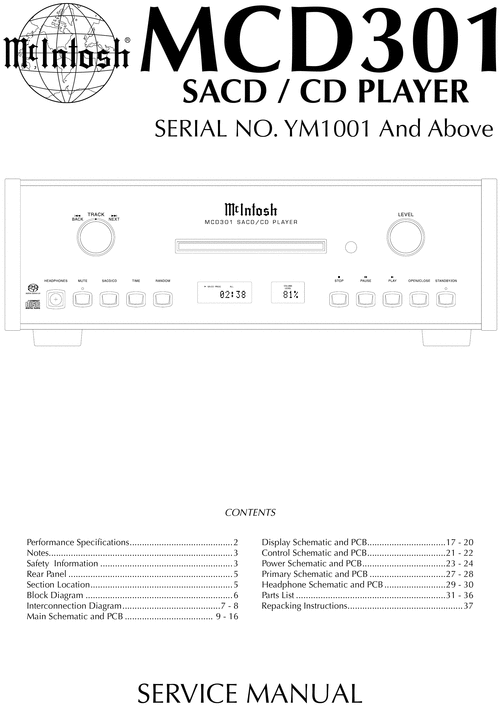 Product picture McIntosh MCD-301 , Original Service Manual
