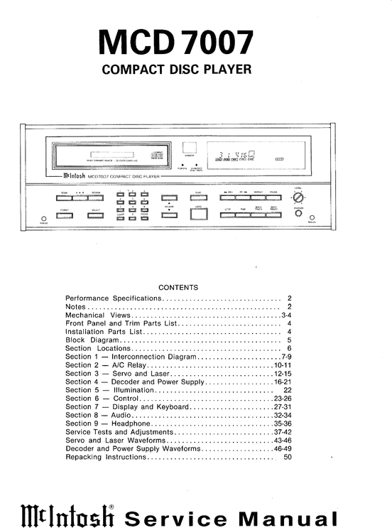 Product picture McIntosh MCD-7007 , Original Service Manual