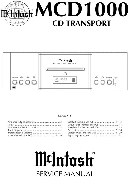 Product picture McIntosh MCD-1000 , Original Service Manual