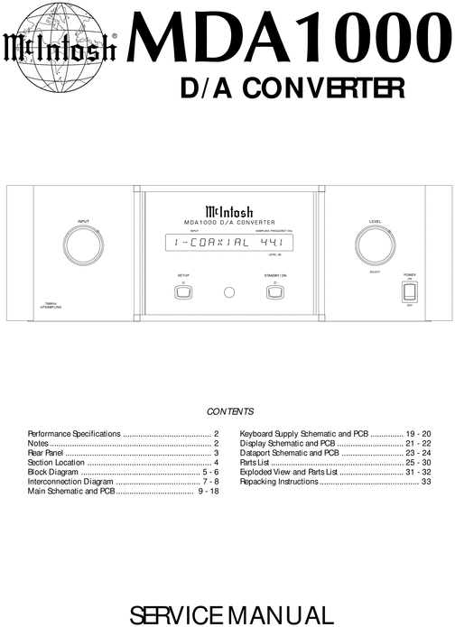 Product picture McIntosh MDA-1000 , Original Service Manual