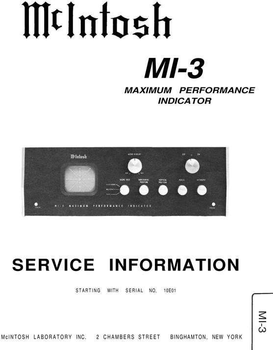 Product picture McIntosh MI-3 , Original Service Manual