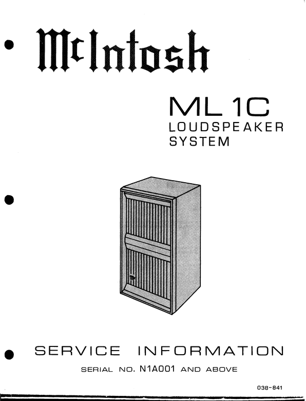 Product picture McIntosh ML-1C loudspeaker , Original Service Manual