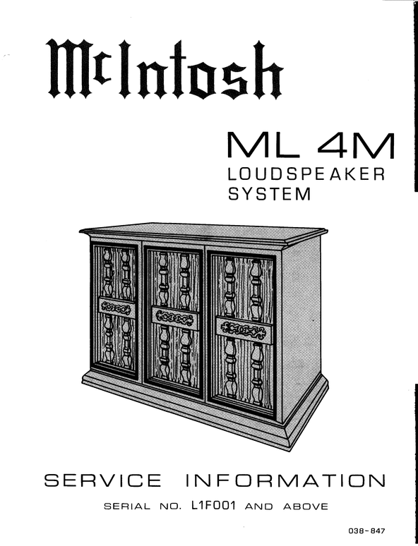 Product picture McIntosh ML-4M , Original Service Manual