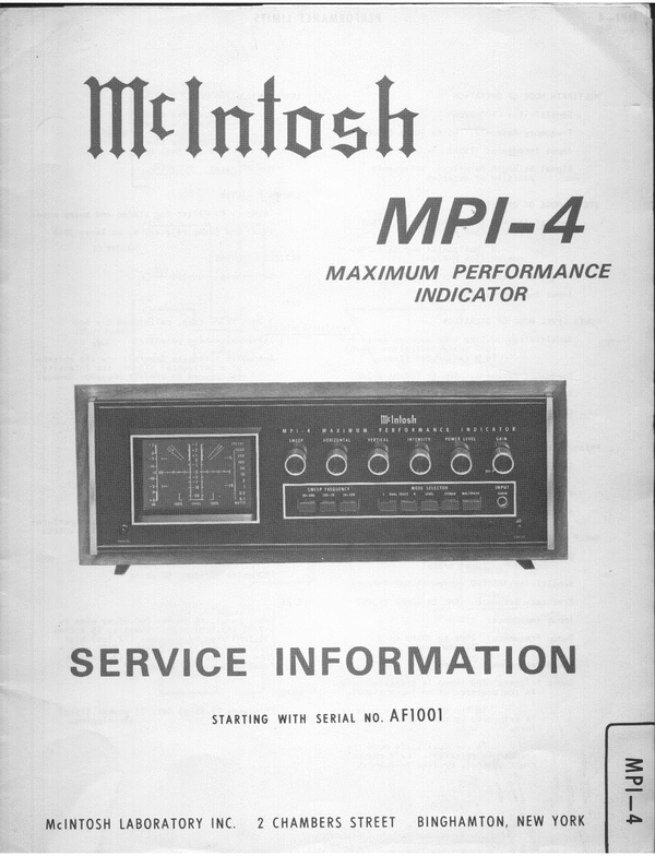 Product picture McIntosh MPI-4 , Original Service Manual