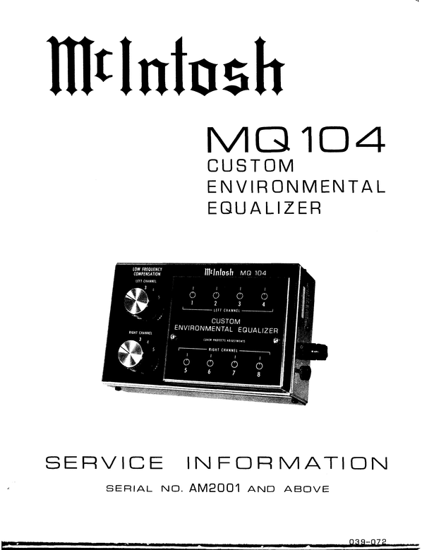 Product picture McIntosh MQ-104 , Original Service Manual