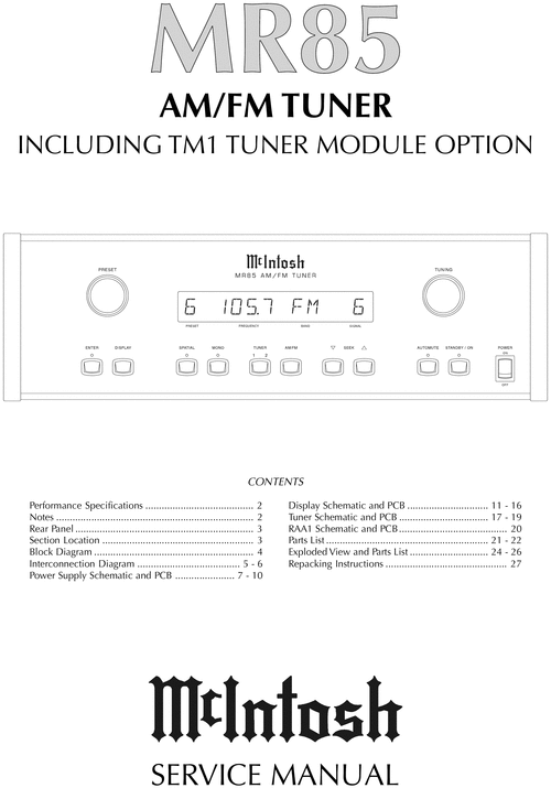 Product picture McIntosh MR-85 , Original Service Manual