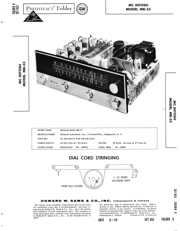 Product picture McIntosh MR-55 , Original Service Manual