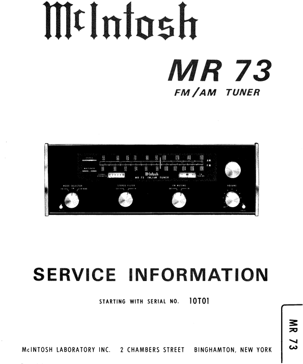 Product picture McIntosh MR-73 tuner , Original Service Manual