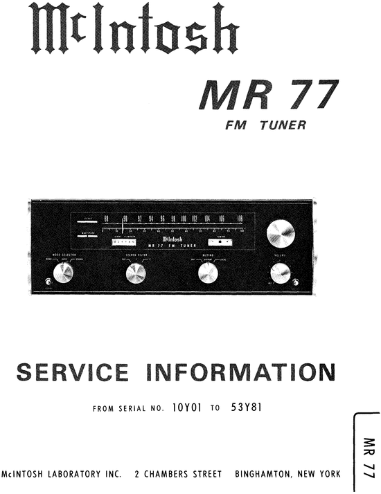 Product picture McIntosh MR-77 tuner , Original Service Manual
