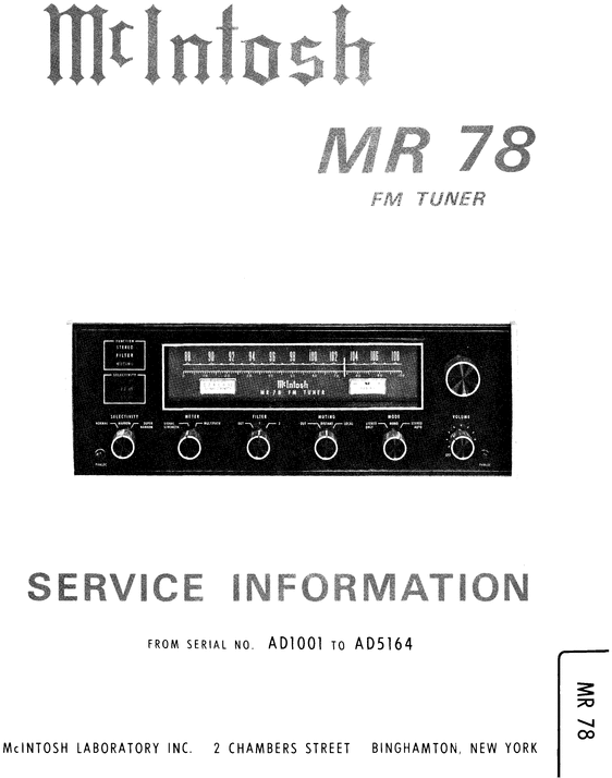 Product picture McIntosh MR-78 tuner , Original Service Manual
