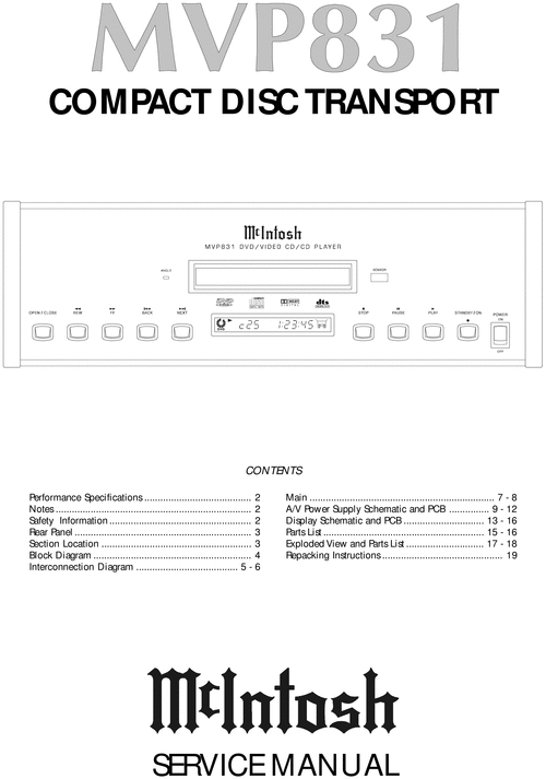 Product picture McIntosh MVP-831 , Original Service Manual