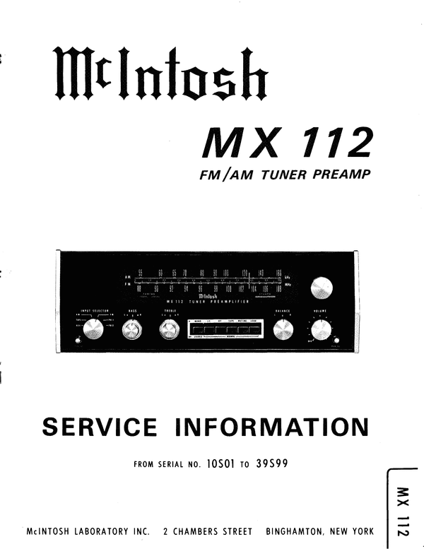 Product picture McIntosh MX-112 , Original Service Manual