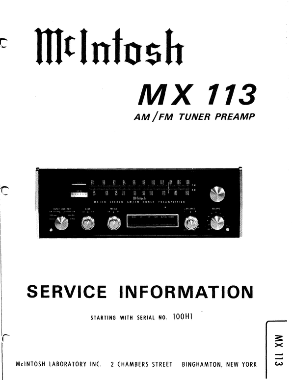 Product picture McIntosh MX-113 , Original Service Manual