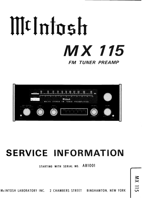 Product picture McIntosh MX-115 , Original Service Manual