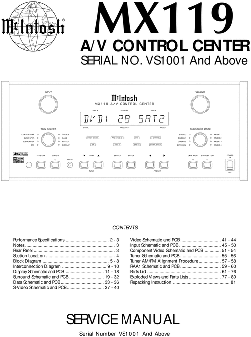 Product picture McIntosh MX-119 , Original Service Manual
