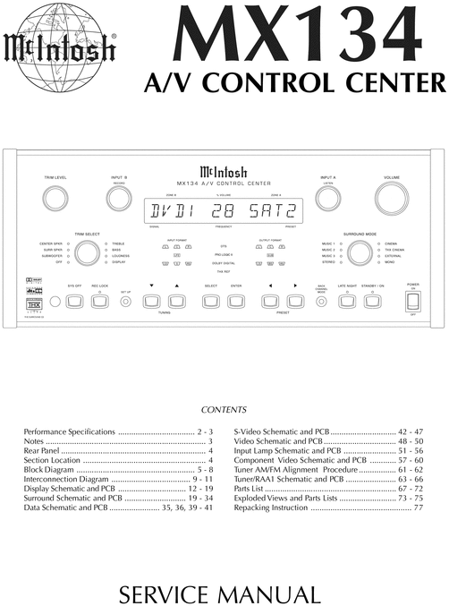 Product picture McIntosh MX-134 , Original Service Manual