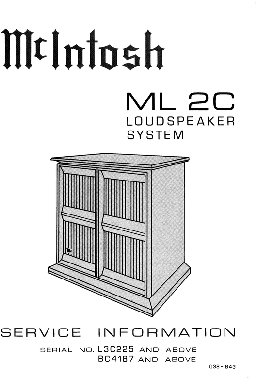 Product picture McIntosh ML-2C  loudspeaker , Original Service manual