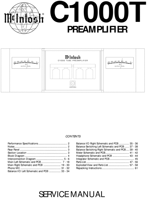 Product picture McIntosh C-1000T before sn WH1000 , Original Service Manual