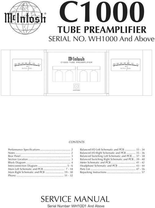 Product picture McIntosh C-1000T sn WH1000 and above Original Service Manual