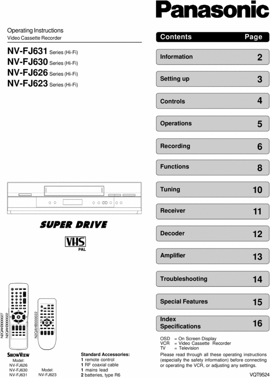 Product picture Panasonic NV-FJ-631 Video , Owner Manual , User Guide