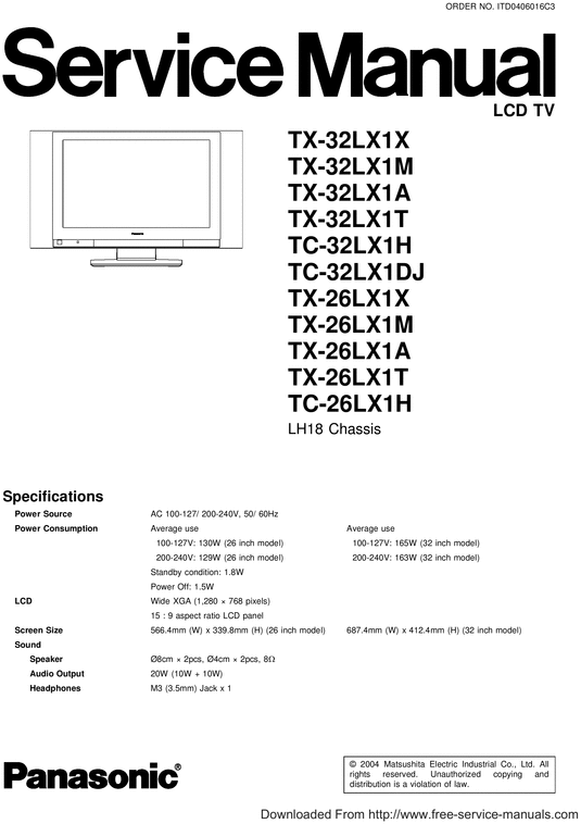 Product picture Panasonic TX-32-LX1 & TX-26-LX1  Service Manual & Schematics