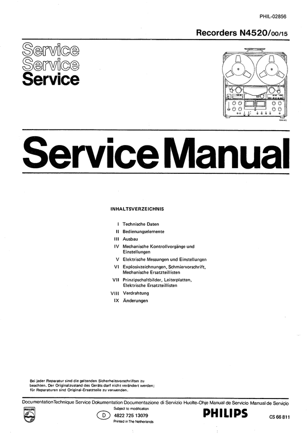 Product picture Philips N-4520 , Service Manual in deutscher Sprache