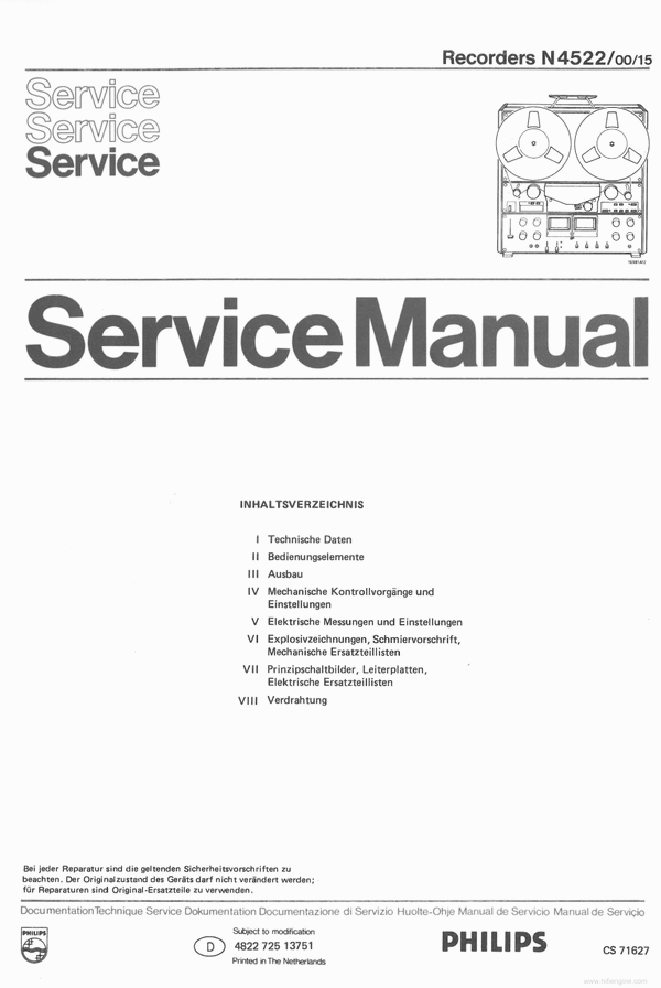 Product picture Philips N-4522 , Service Manual in deutscher Sprache