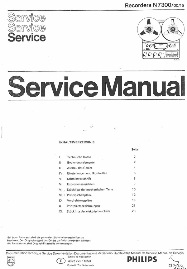 Product picture Philips N-7300 , Service Manual in deutscher Sprache