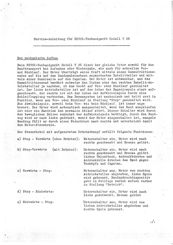 Product picture ReVox T-26 , service anleitung