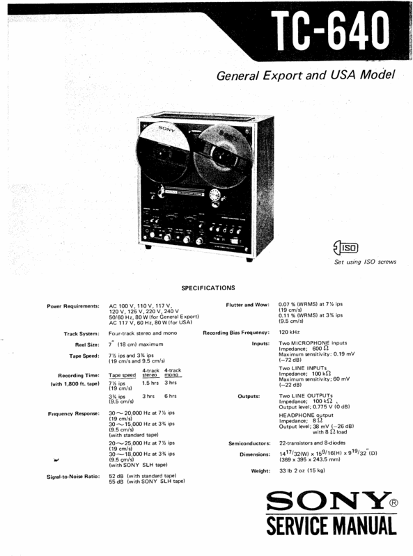 Product picture Sony  TC-640 reel to reel tape recorder Service Manual