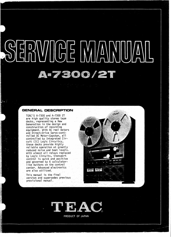Product picture Teac A-7300-T.2  reel tape recorder Service Manual
