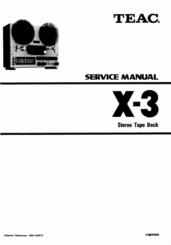 Product picture Teac X-3 reel tape recorder Service Manual