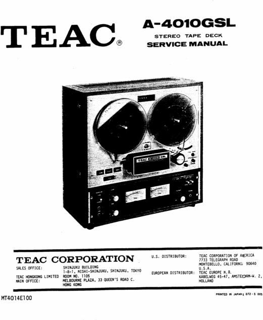 Product picture Teac A-4010-GSL  reel tape recorder Service Manual