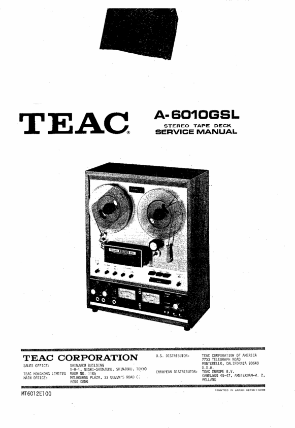 Product picture Teac A-6010-GSL reel tape recorder Service Manual