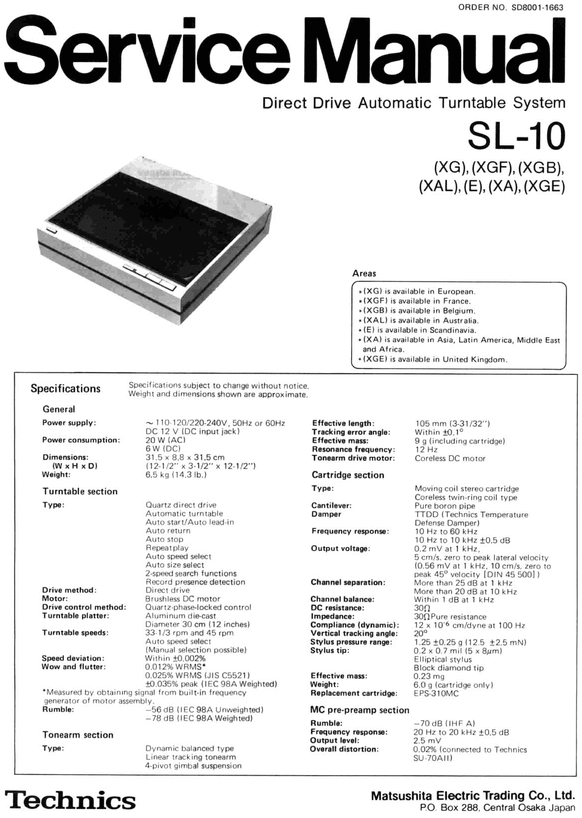Product picture Technics SL-10   Turntable , Service Manual